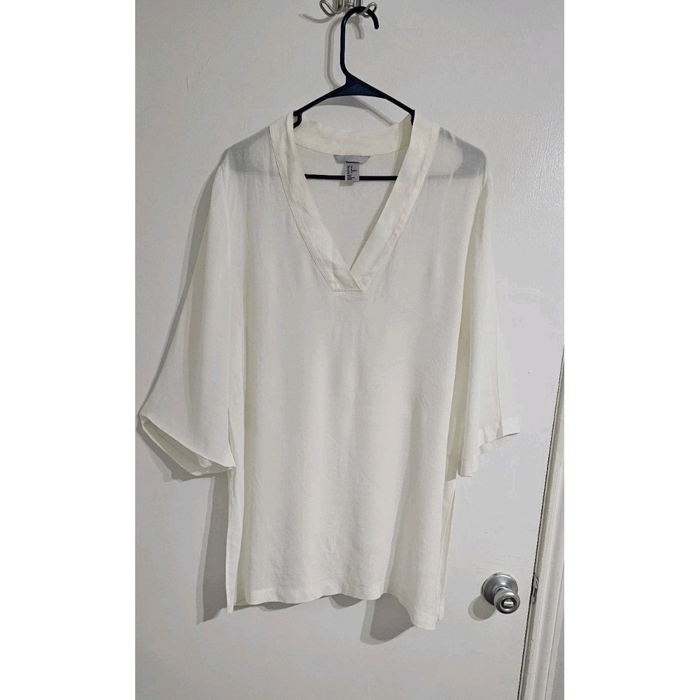 H&M Tunic Blouse Top Womens Size 16 Beige Minimalist Lagenlook Sheer Vacation